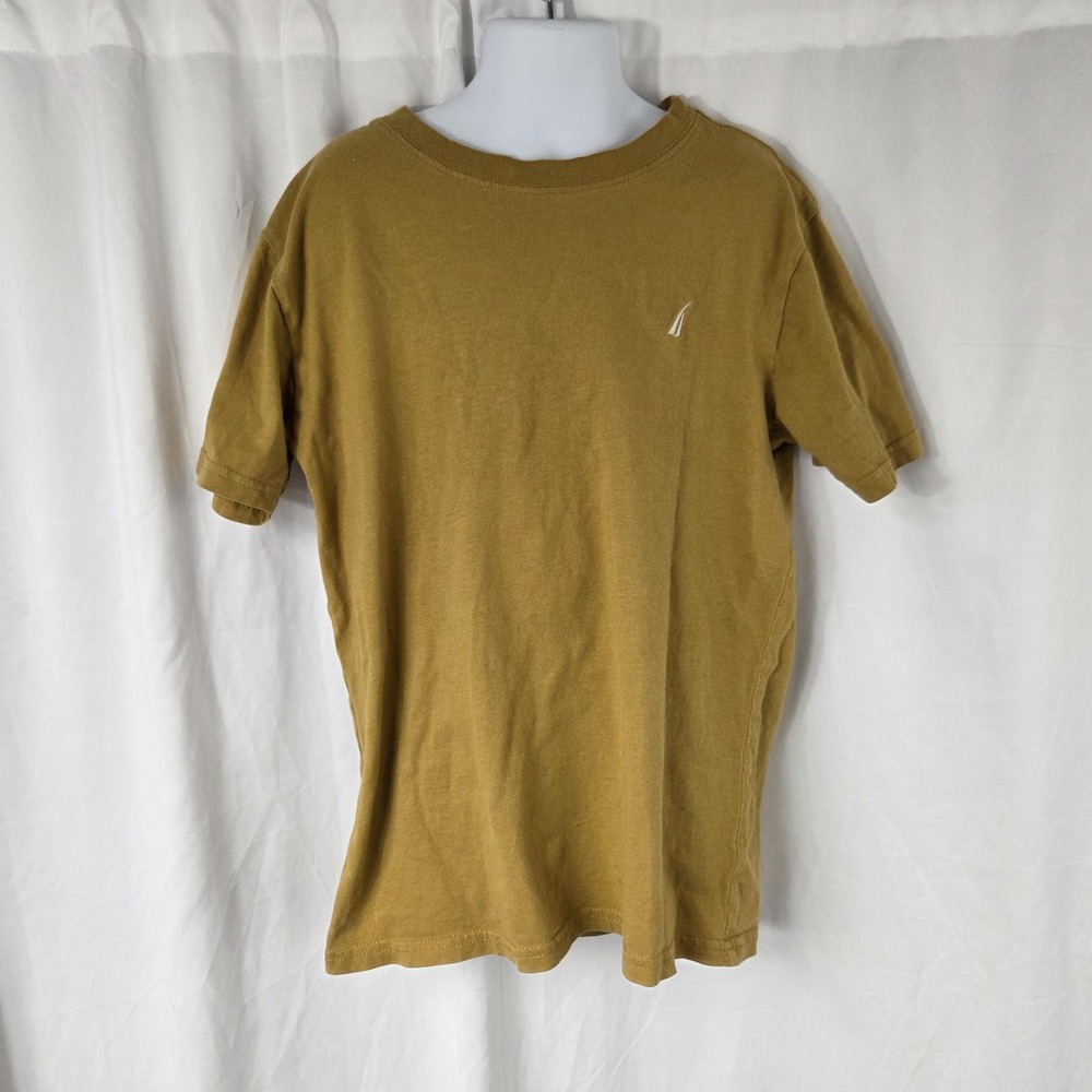 Nautica Shirt Boys 10-12 Yellow Tagless Logo Cotton Basic Crewneck Tee Top
